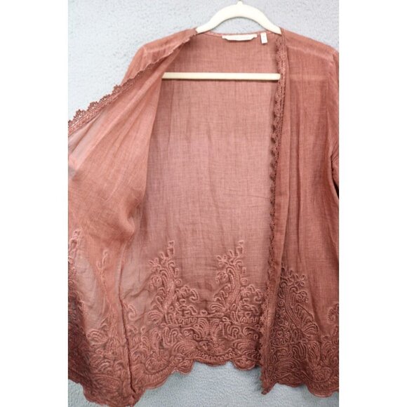 Soft Surroundings Caribe Brown Open Front Overlay-Medium/Petite-Embroidered-Boho - Picture 4 of 11
